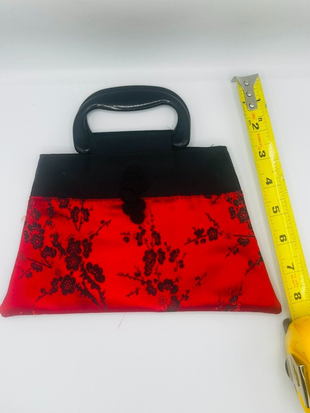 Vintage Y2K Red Black Asian Floral Satin Handbag Purse - Picture 4 of 4